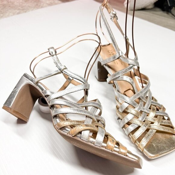 Seychelles Charter Heels Strappy Sandals Size 8.5 Leather Silver - Picture 5 of 16